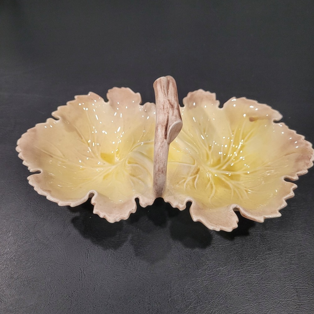 Holland Mold Ceramic Candy Trinket Dish Cottage Core Vtg Leaf Pattern double
